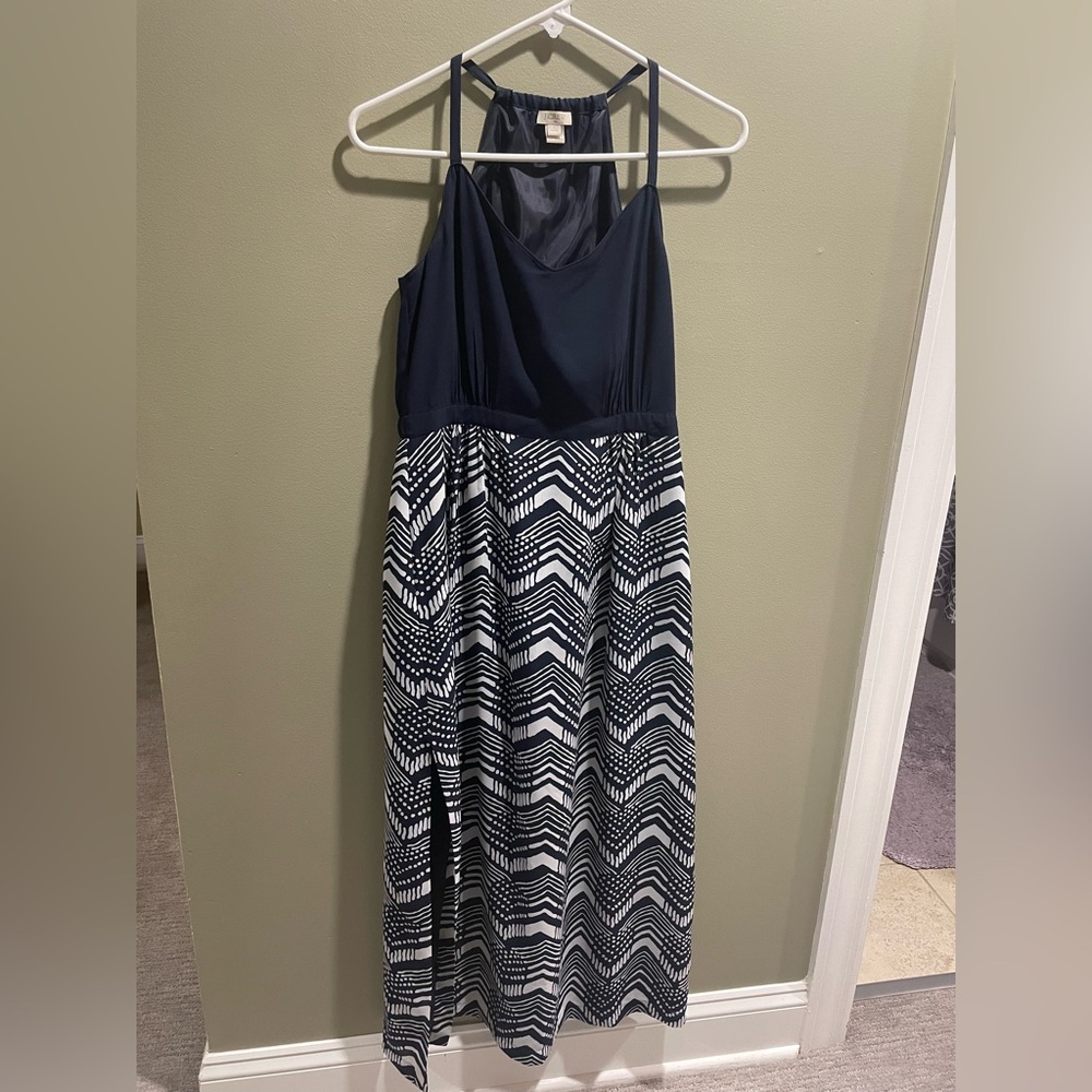 J. Crew Navy and Cream Maxi Dress